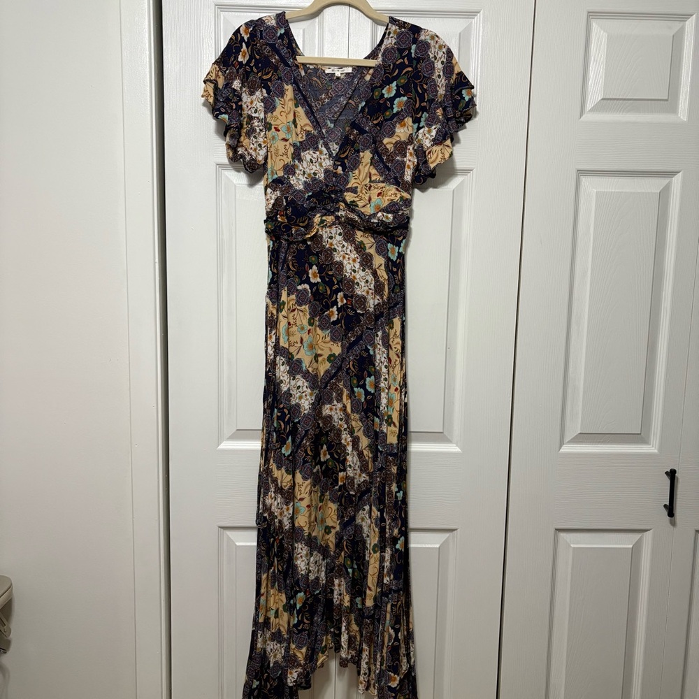 Abel The Label Floral Flowy Maxi Dress Flutter Sleeves Cottagecore BOHO Small
